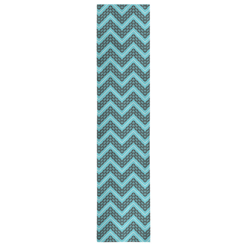 Chemin de table à chevrons à la main classic Stephenie, 16 po x 90 po, Bleu sarcelle / noir
