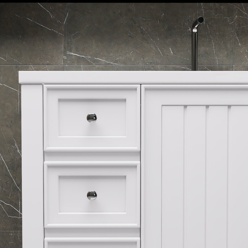 Meuble-lavabo blanc 36 po avec lavabo, une armoire et trois tiroirs
