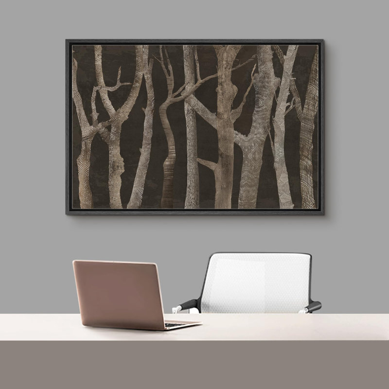 Abstrait forêt brune, troncs de bouleaux, décor de maison de campagne rustique, art moderne sur toile, Noir