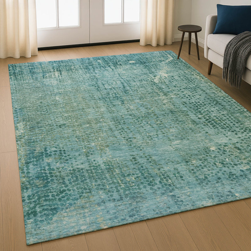 Premium Machine Washable Mayfield Abstract Rug, Teal, 3' x 5'