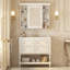 Meuble-lavabo 36 po avec armoire à pharmacie, armoire à miroir moderne avec tablette réglable, armoire de rangement pour salle de bain avec 4 tiroirs, armoire de rangement avec cadre en bois massif-1651725249