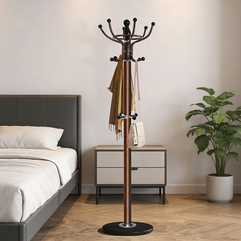 Kertnic Freestanding Coat Rack With 16 Hooks And Marble Base - Heavy Duty Metal Hall Tree Stand For Entryway, Hats, Coats, And Bags - Modern Hanger Organizer For Home, Office, Or Dorm
