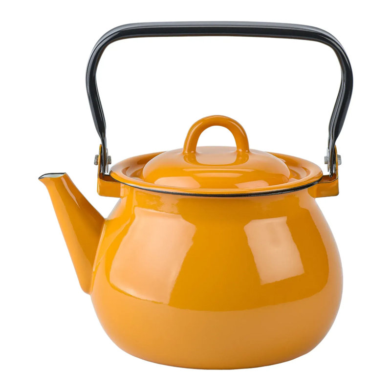 Bouilloire en émail de style ferme rétro, Mustard, 2.7-Qt