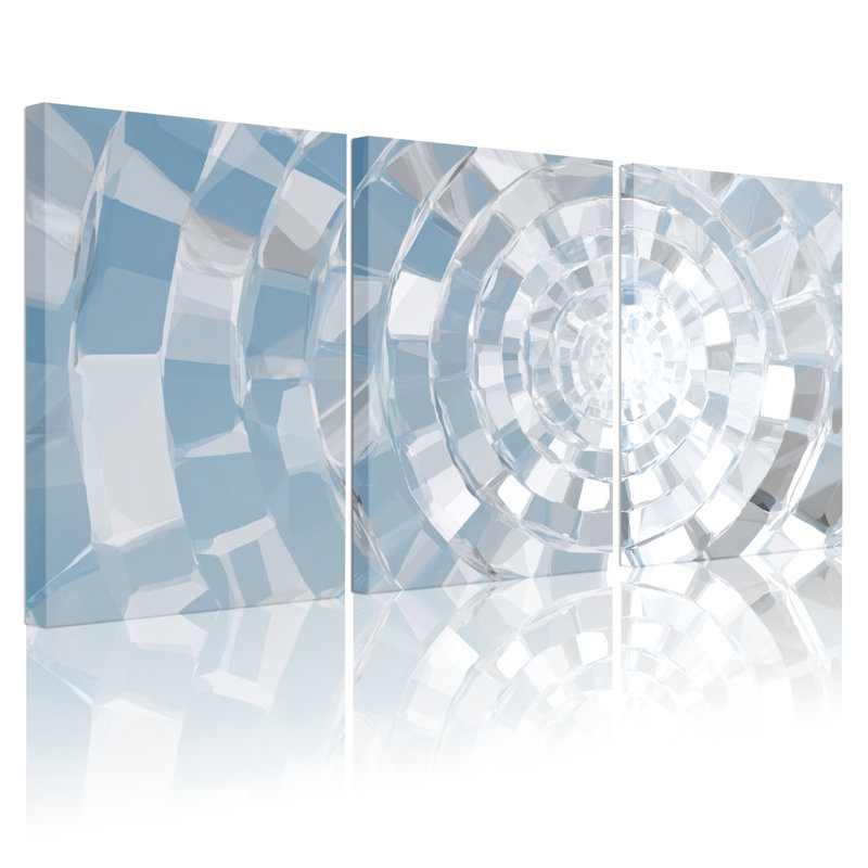 Ensemble de 3 tableaux sur toile à motif géométrique abstrait cristallin, pour une décoration moderne de salon, chambre ou bureau.