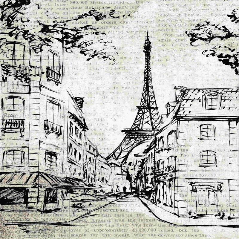 Paris S Croquis, peinture sur toile tendue, H 36 po x l 36 po