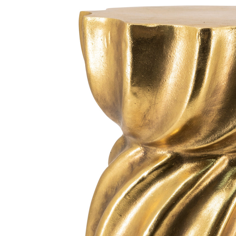 14X14x18.7" Gold Magnesium Accent Stool With Sculptural Swirl Design, Contemporary Side Table, Decorative Display Stand, Or Extra Seating Option