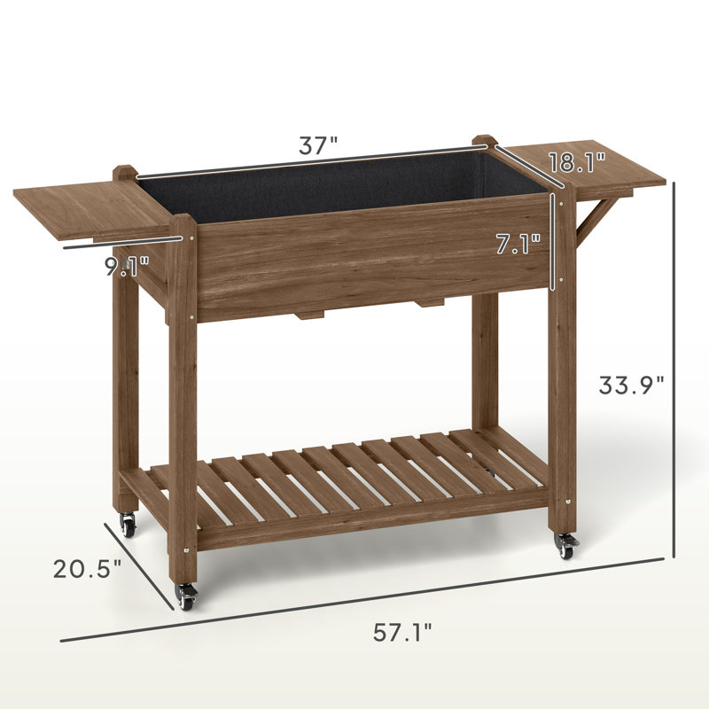 Raised Garden Bed, Wood Garden Box with Bottom Shelf, Carbonized