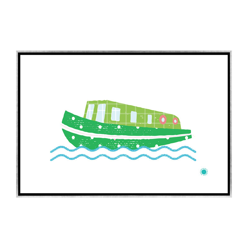 Bateau étroit - impression d'art graphique, H 40 po x l 60 po x 1,5 po, Pas de tapis, Toile avec cadre argenté
