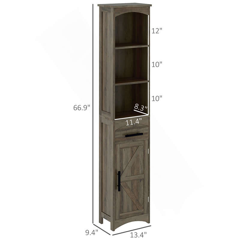 Armoire de rangement étroite, étroite et étroite avec tiroir, Chêne gris
