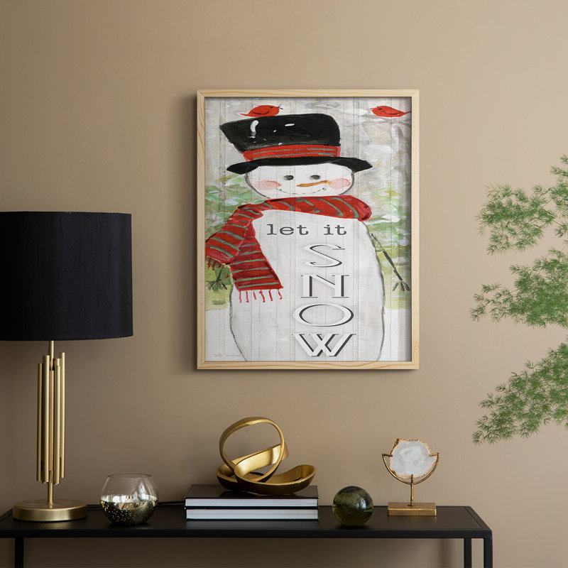 «Snowman Let It Snow», reproduction encadrée - bois massif, Naturel, H 15 po x l 12 po