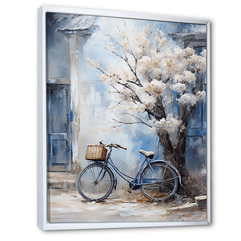 Fleurs blanches et bleues - Art mural, Cadre flottant blanc, H 44 po x l 34 po x P 1,5 po