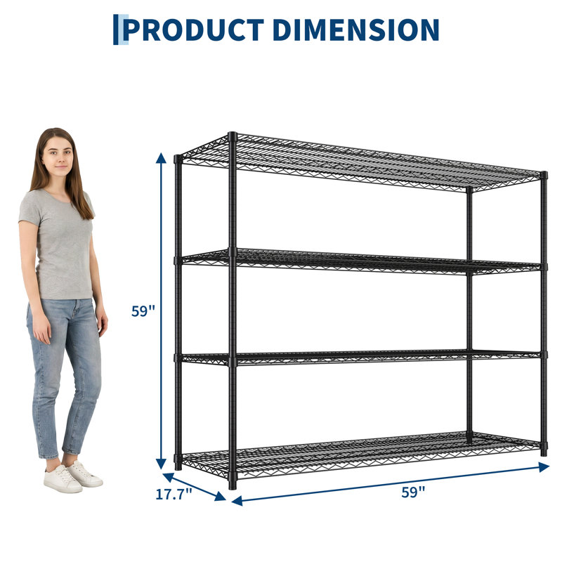 Étagère de rangement en métal robuste, support utilitaire autoportant réglable à 4 niveaux pour garage / garde-manger / cuisine, acier au carbone - 4 couches, largeur 45, longueur 150
