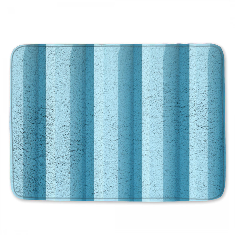 Tapis de bain bleu à rayures verticales, L 34 po x L 21 po