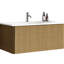 Meuble-lavabo moderne flottant, chêne de 36 pouces, lavabo intégré en céramique blanche, bords courbés, quincaillerie, système de drainage mural en forme de U flottant fixé au mur, tiroir à ouverture par pression, raccord à forme