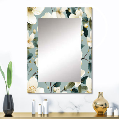 «Stucker Watercolor Whimsy White Serenaded Gardens», miroir mural floral, miroir décoratif de maison de campagne, impression d'art en métal