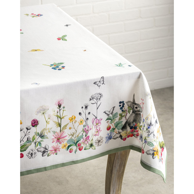 Floral 100% Cotton Easter Tablecloth, 108" L x 60" W
