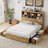 Rustic Bookcase Platform Bed with Storage Drawers and Charging Station, Wooden Bed Frame with Tall Storage Headboard, USB Ports, Farmhouse Bedroom Furniture, Heavy Duty Slats Support, No Box Spring Needed-221073614