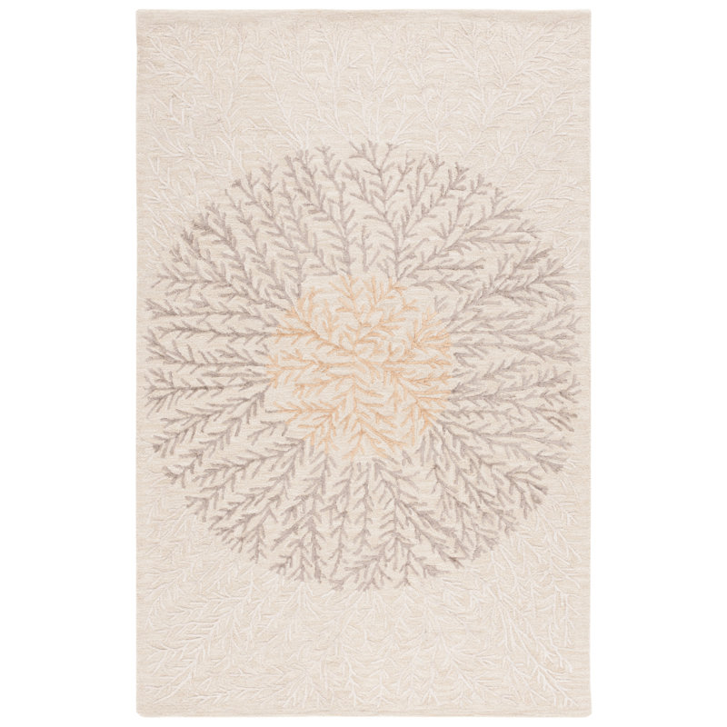 Soho Hand Tufted Wool/Cotton/Viscose Floral Rug in Beige/Brown, Rectangle 4' x 6'