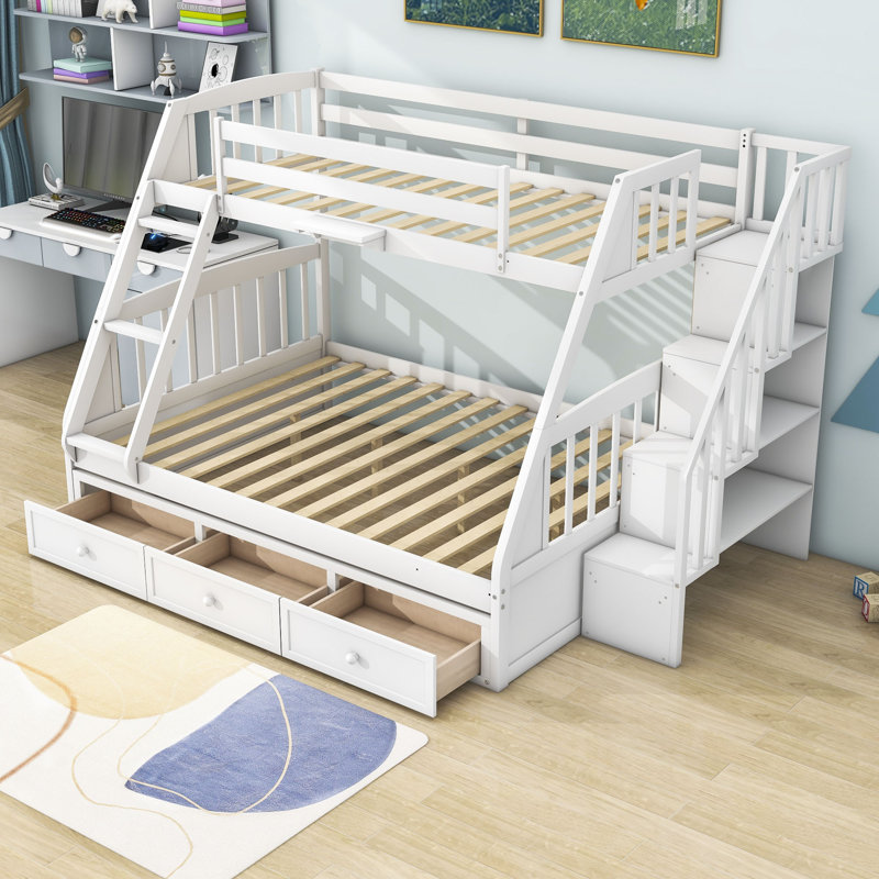 Lit superposé simple au-dessus de double avec tiroirs Jatana Kids, Blanc