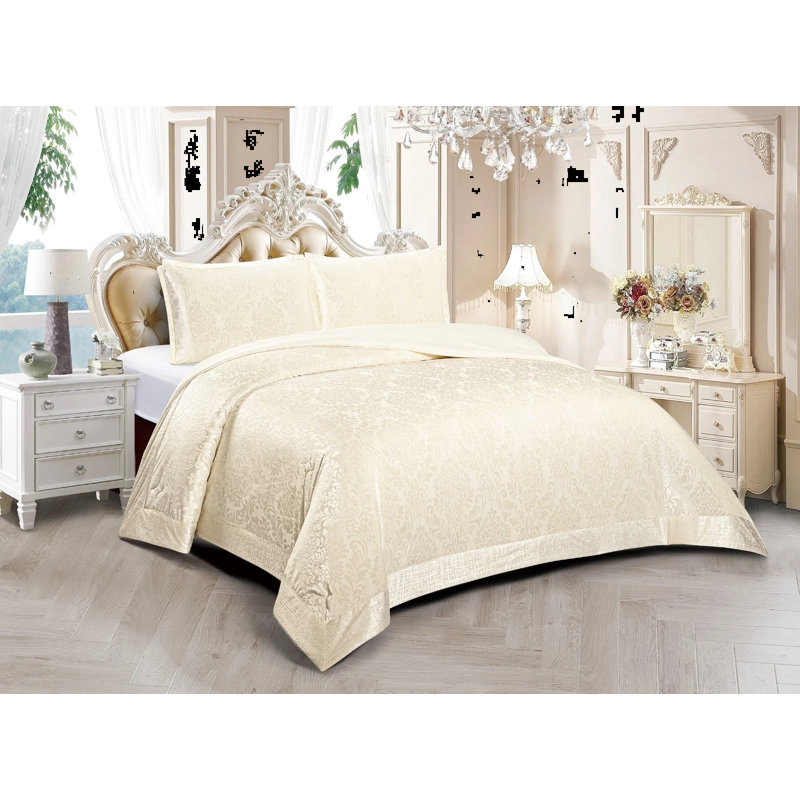 Microfiber Bedspread with Pillow Shams Included, Double Bedspread + 2 Standard Shams, Cream