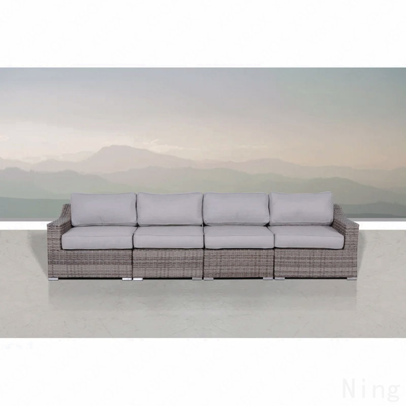 Fully Assembled 4-Piece Rattan Sectional Seating Set With Cushions, Gray