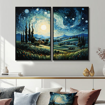 Vangogh, le cyprès se balançant I - art mural bleu sarcelle