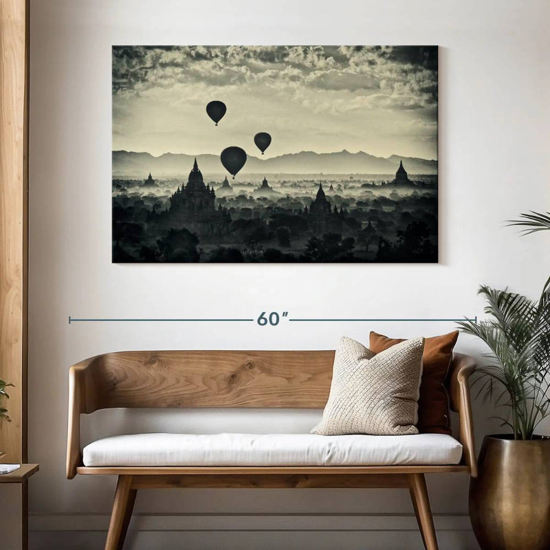 Nicci montgolfière au-dessus des tempes de Bagan en Burma II, H 32 po x l 48 po