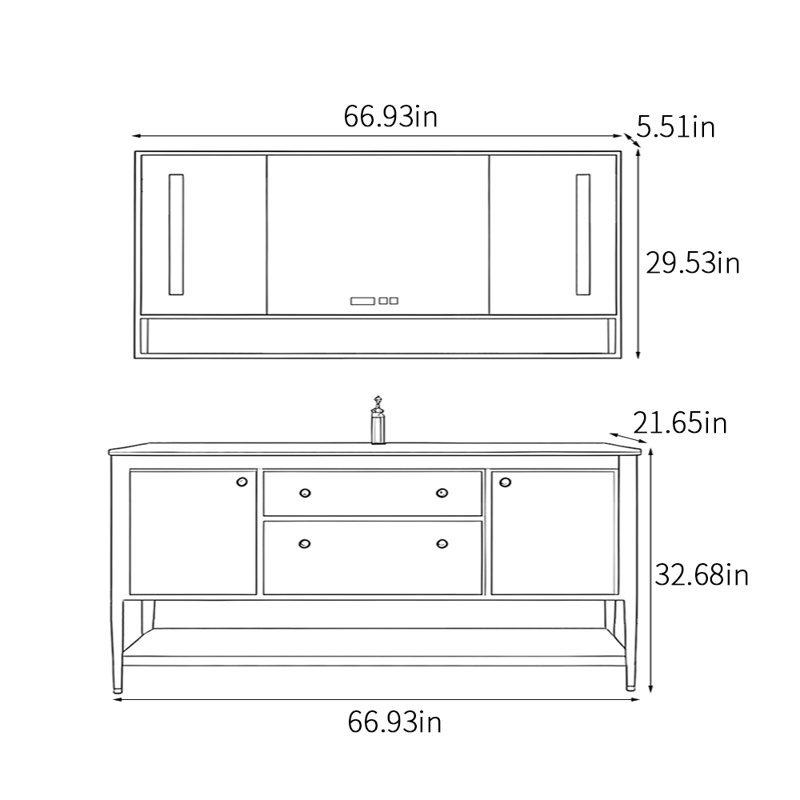 Armoire de salle de bain légère et luxueuse, 67"