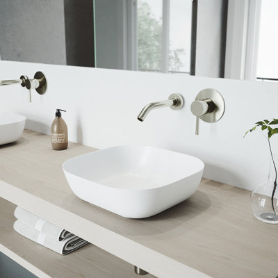 Lavabo de salle de bain vasque carré en pierre blanche Matte Stone ™