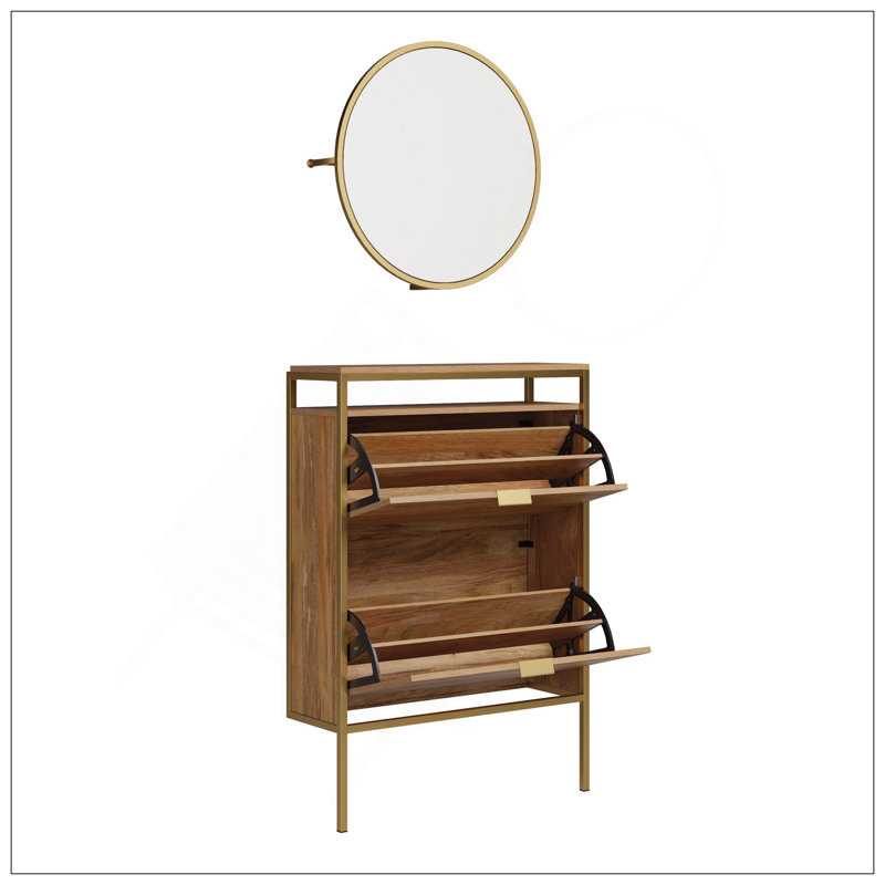 Armoire à chaussures murale avec miroir, finition brune
