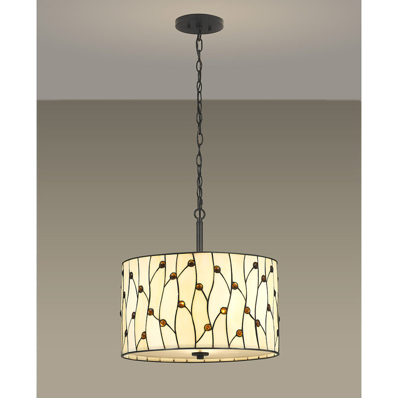 Lustre cylindrique à 3 lumières avec accents en fer forgé Kenyatta, Naturel
