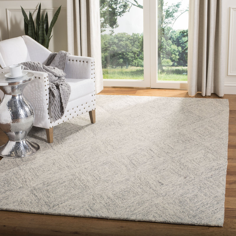 Geometric Handmade Tufted Wool Silver Area Rug, Square 6'