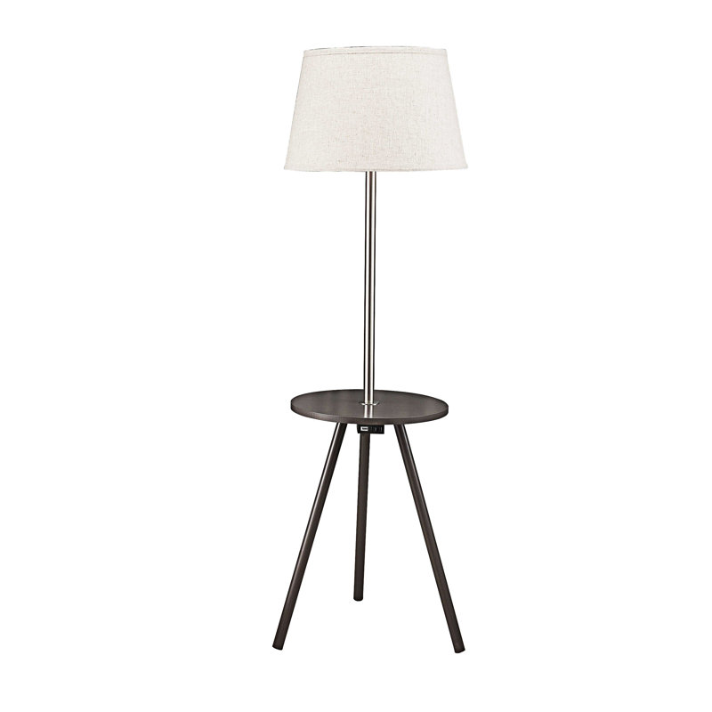 Round Sofa Side Table With Lamp And Built-In Charging Station