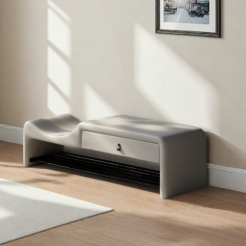 39.4in Shoe Storage Bench, Light Gray