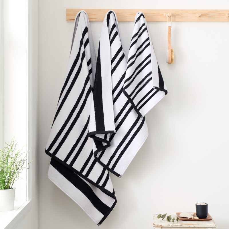 Reversible Stripe Jacquard 100% Cotton Bath Towel, Black