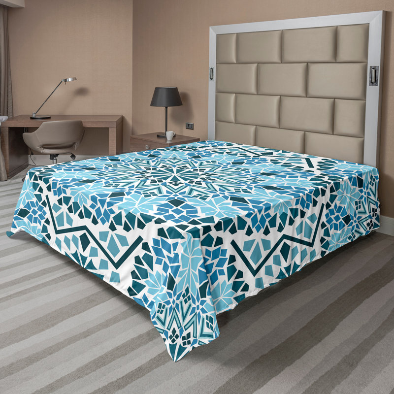 Ambesonne Top Flat Sheet Royal, Full Flat Sheet, Blue White Geometrical 1