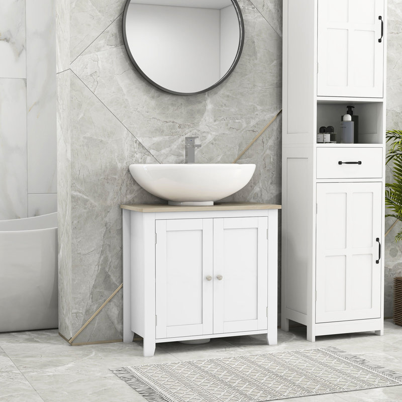 Armoire de salle de bain sous le lavabo en forme de U, tablette réglable, poids de 26,4 lb, rangement pour armoire de bain blanche, l 23,5 po