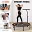 Mini trampoline pliable de 50 po pour adultes, trampoline de rebond à l'élastique intérieur / extérieur de 330 lb avec poignée en mousse réglable en forme de T, équipement d'exercice stable et silencieux pour la gymnastique à domicile