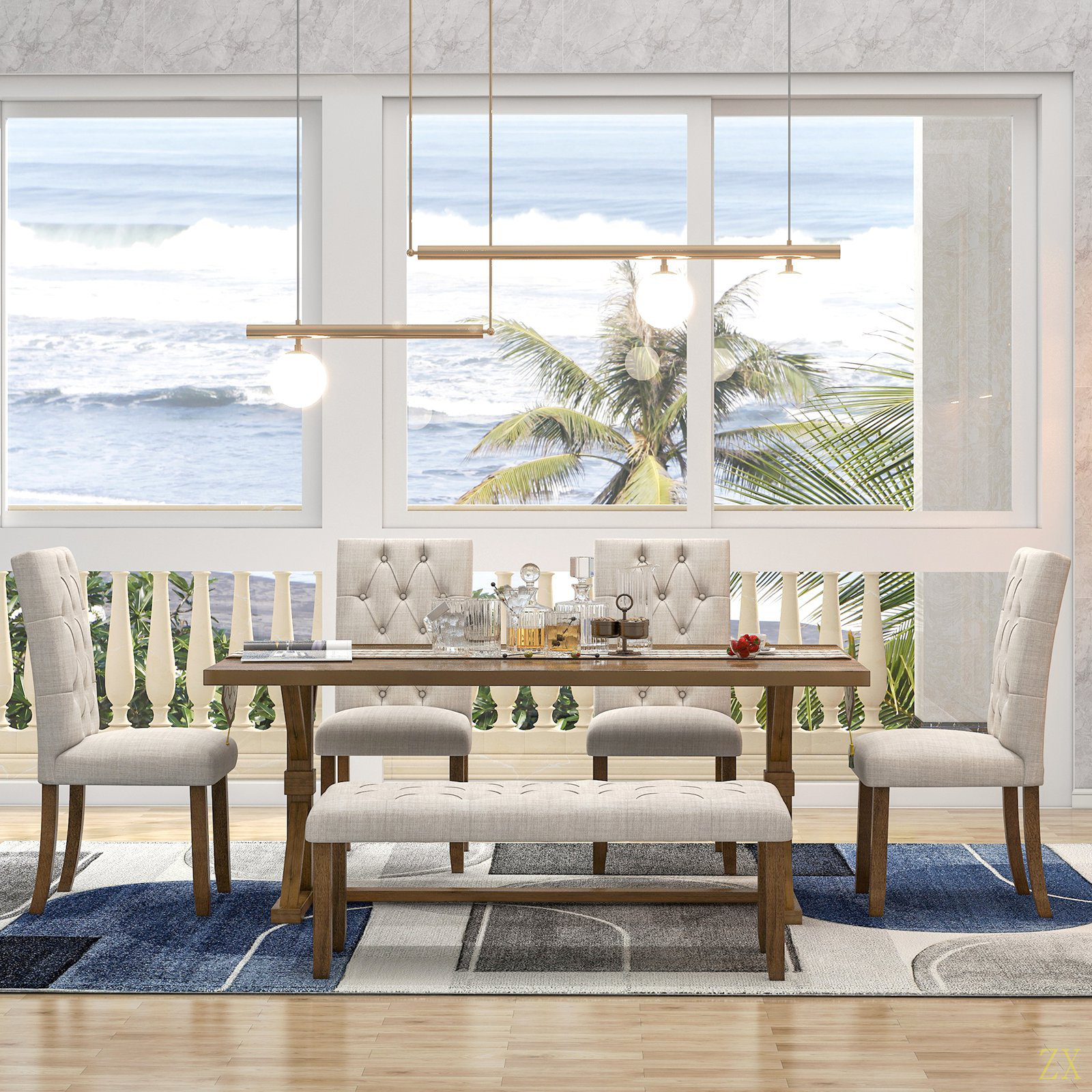 Ophelia & Co. 6-Piece Farmhouse Dining Table Set Wood Rectangular Table ...