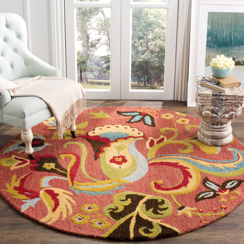 Tapis rouge en laine touffeté à la main Ferrera Jahiem, Rond 8 pi