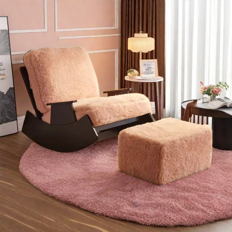 Chaise berçante européenne en bois massif, Rose