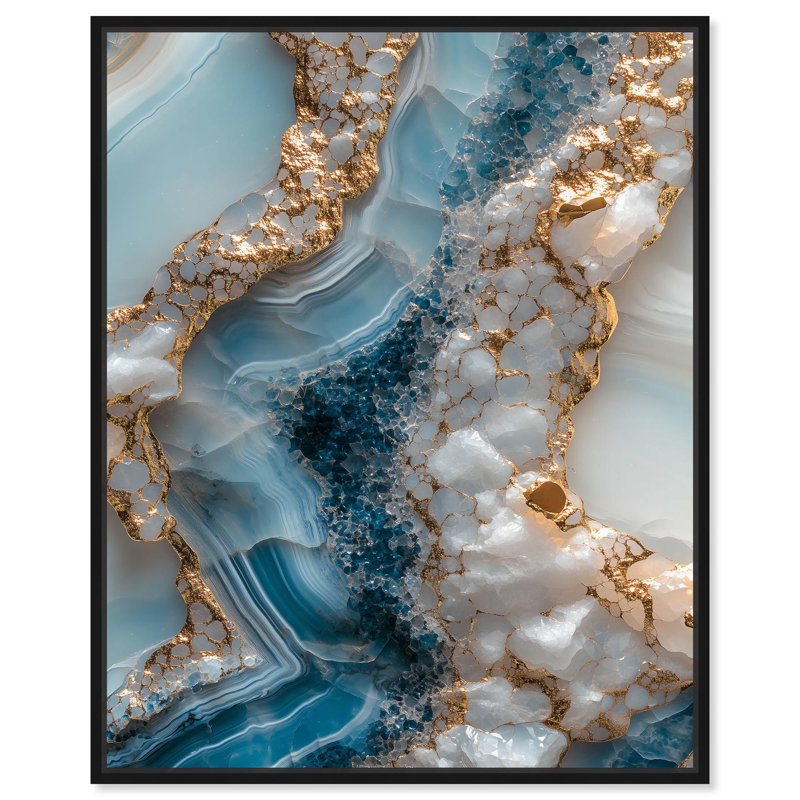 «Lapis River», toile sarcelle, art abstrait par Art Remedy, Noir, H 21 po x l 17 po, Cadre flottant
