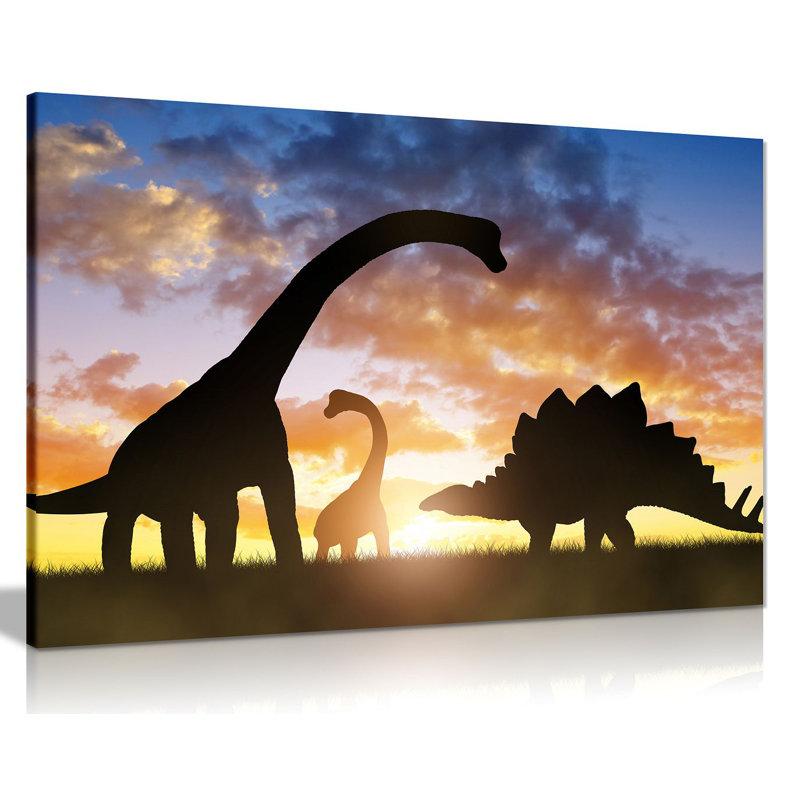 Dinosaurs Sunset - Wrapped Canvas Print, 51cm H x 76cm W