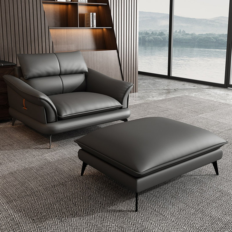 Fauteuil à coussin en cuir véritable gris foncé, Gris foncé