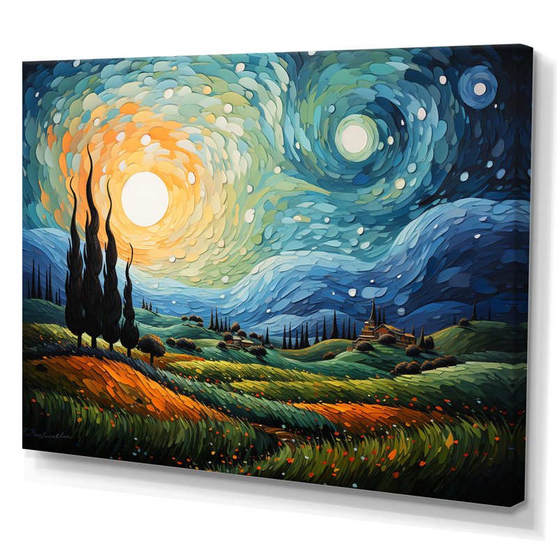 Vangogh The Swaying Cypress II Framed On Canvas by Vincent Van Gogh Painting, 34" H x 44" W x 1.5" D, Wrapped Canvas