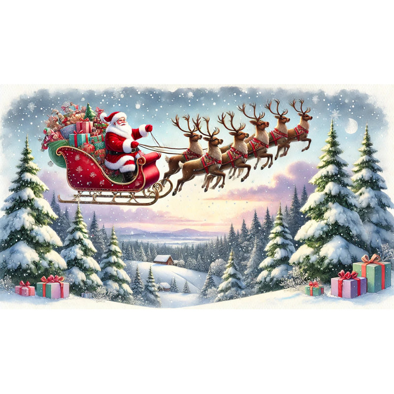 Santa's Twilight Ride - Reproduction sur toile tendue, H 20 po x l 35 po
