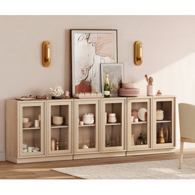 Buffet moderne 94,5 "avec 6 portes en verre, buffet multifonctionnel avec grand rangement et tablette réglable