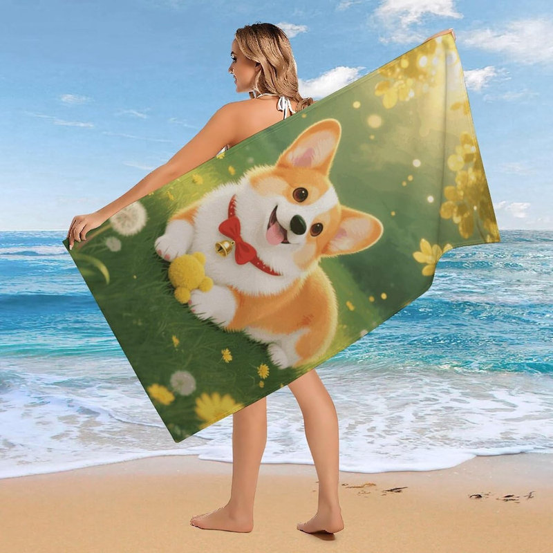 Serviette de plage en microfibre à séchage rapide Corgi, 60 x 80 po