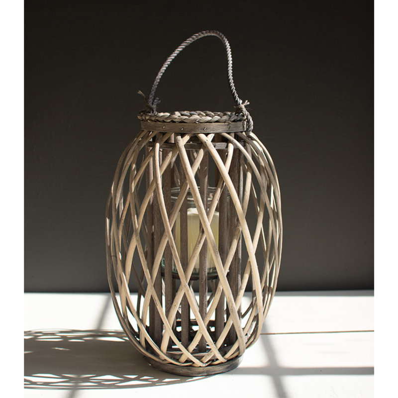Weathered Grey Willow and Glass Hanging Hurricane Lantern, Small