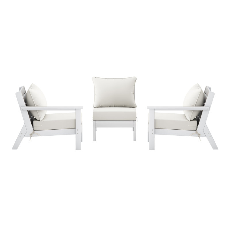 3-Piece Deep Seating Set With Cushions, White, White